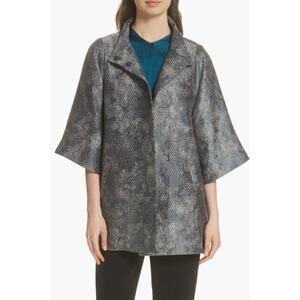 Eileen Fisher Cosmos Jacquard A-Line Swing Jacket Gray/Blue XS
